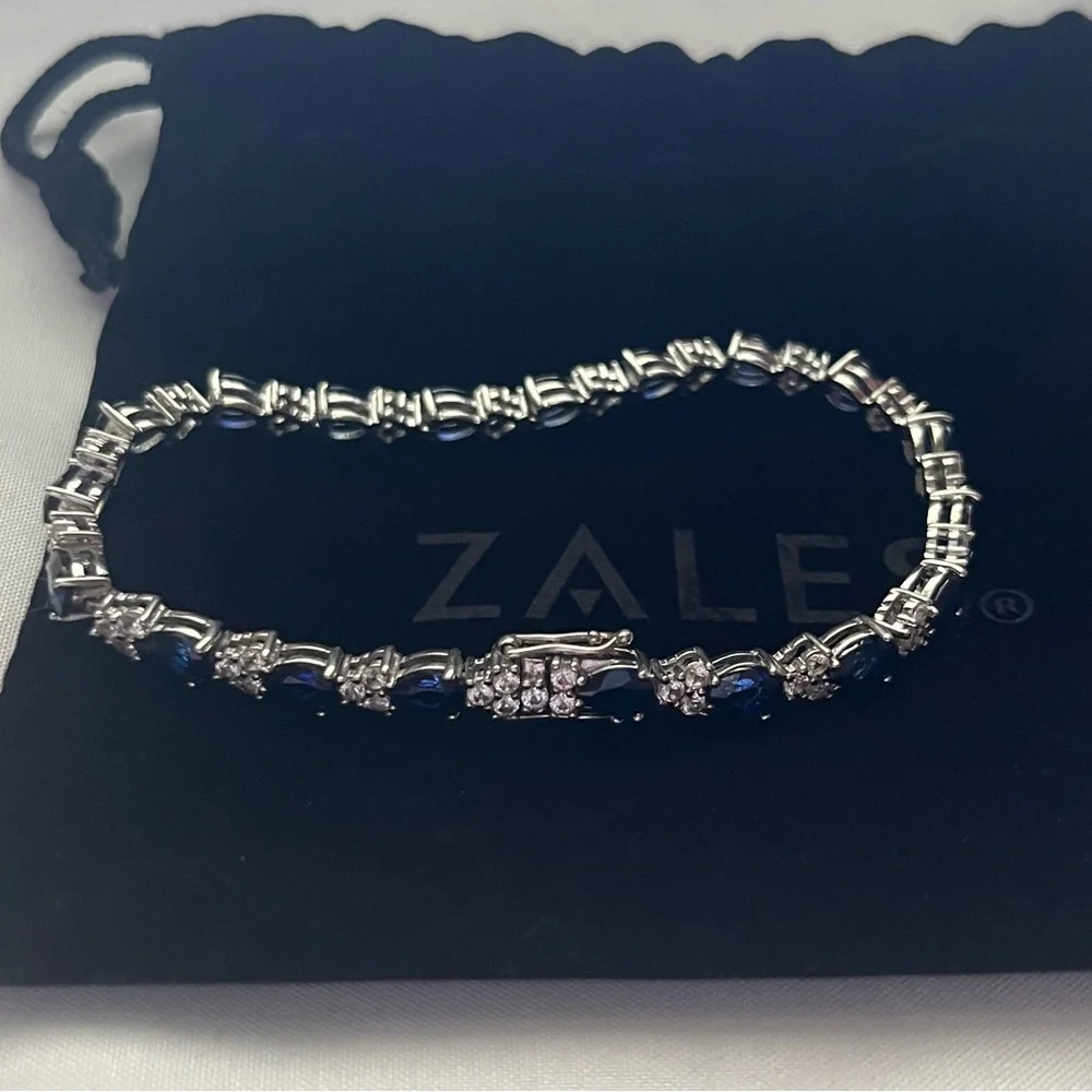 ZALES | Pear-Shaped Blue and White Sapphire Trios Bracelet in Sterling Silver - Picture 1 of 8
